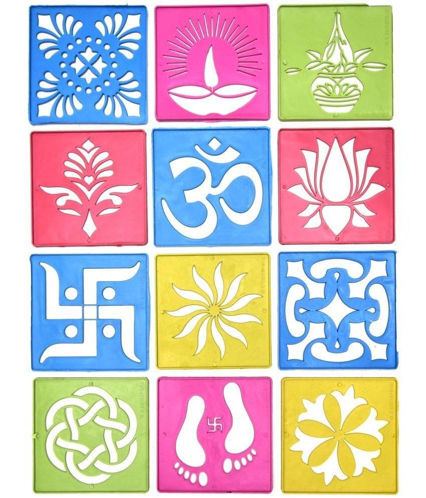 M G Enterprise DIY Plastic Rangoli Stencils For Floor and Wall PLS-H-12 Set of 12 pc (4 in x 4 in) M G Enterprise DIY Plastic Rangoli Stencils For Floor and Wall PLS-H-12 Set of 12 pc (4 in x 4 in)