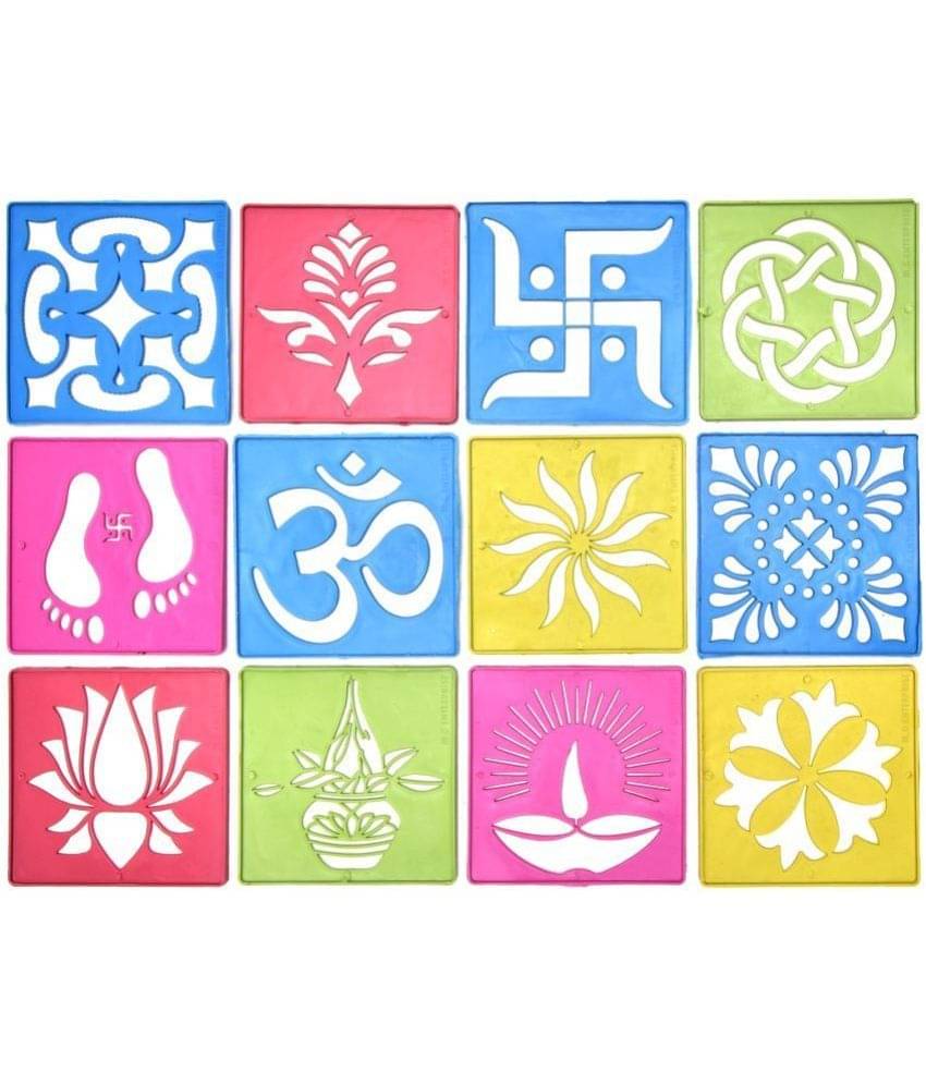 M G Enterprise DIY Plastic Rangoli Stencils For Floor and Wall PLS-F-12 Set of 12 pc (4 in x 4 in) M G Enterprise DIY Plastic Rangoli Stencils For Floor and Wall PLS-F-12 Set of 12 pc (4 in x 4 in)