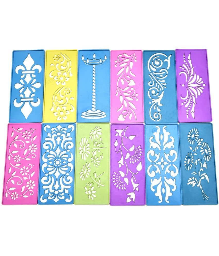 M G Enterprise DIY Plastic Rangoli Stencils For Floor and Wall PLS-E-12 Set of 12 pc (3 in x 7 in)