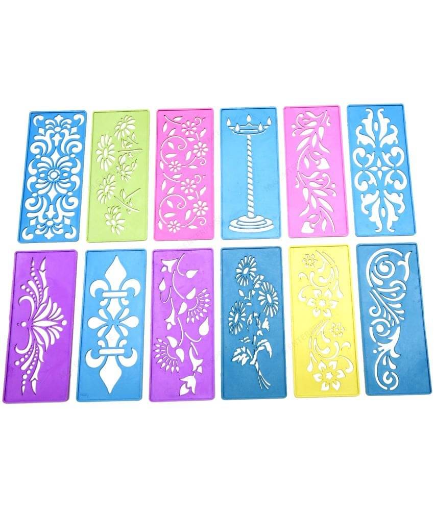 M G Enterprise DIY Plastic Rangoli Stencils For Floor and Wall PLS-G-12 Set of 12 pc (3 in x 7 in) M G Enterprise DIY Plastic Rangoli Stencils For Floor and Wall PLS-G-12 Set of 12 pc (3 in x 7 in)