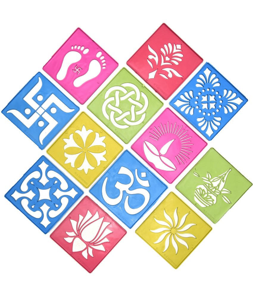 M G Enterprise DIY Plastic Rangoli Stencils For Floor and Wall PLS-A-12 Set of 12 pc (4 in x 4 in) M G Enterprise DIY Plastic Rangoli Stencils For Floor and Wall PLS-A-12 Set of 12 pc (4 in x 4 in)