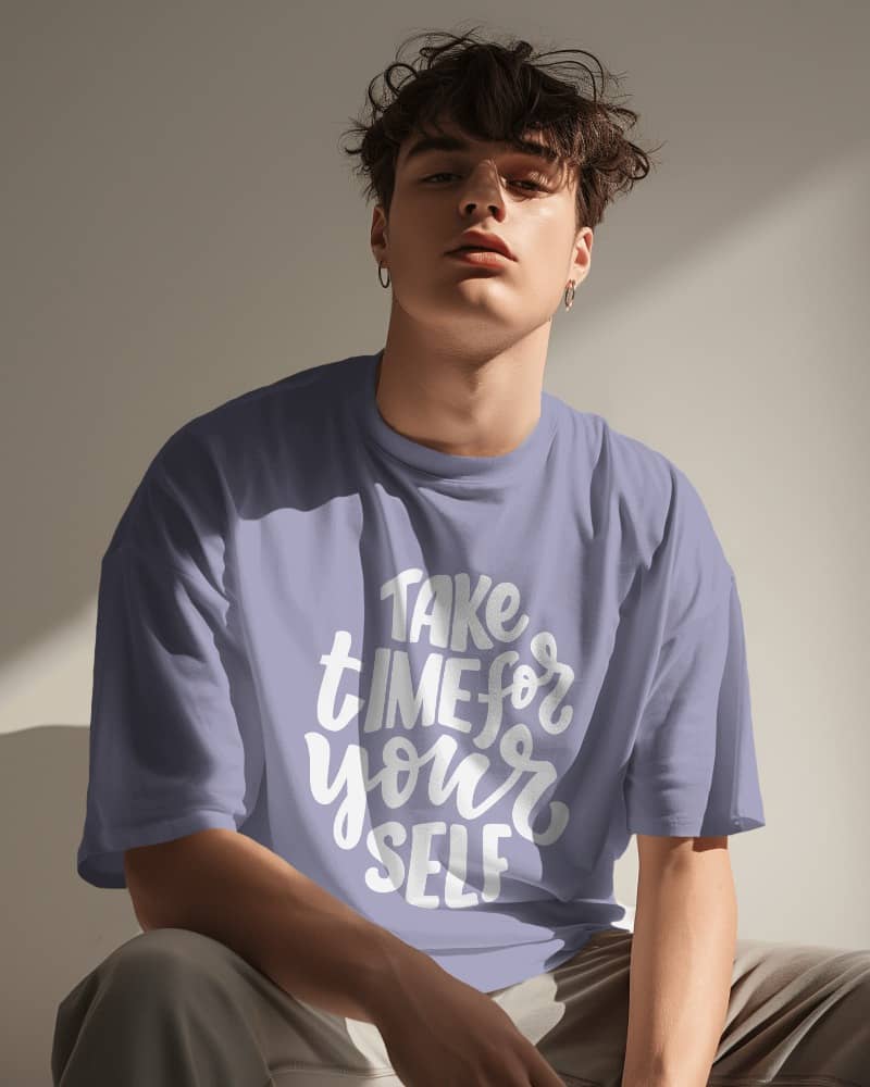 MODLING Pack of 1 100% Cotton Oversized Fit Men's T-Shirt ( Lavender )