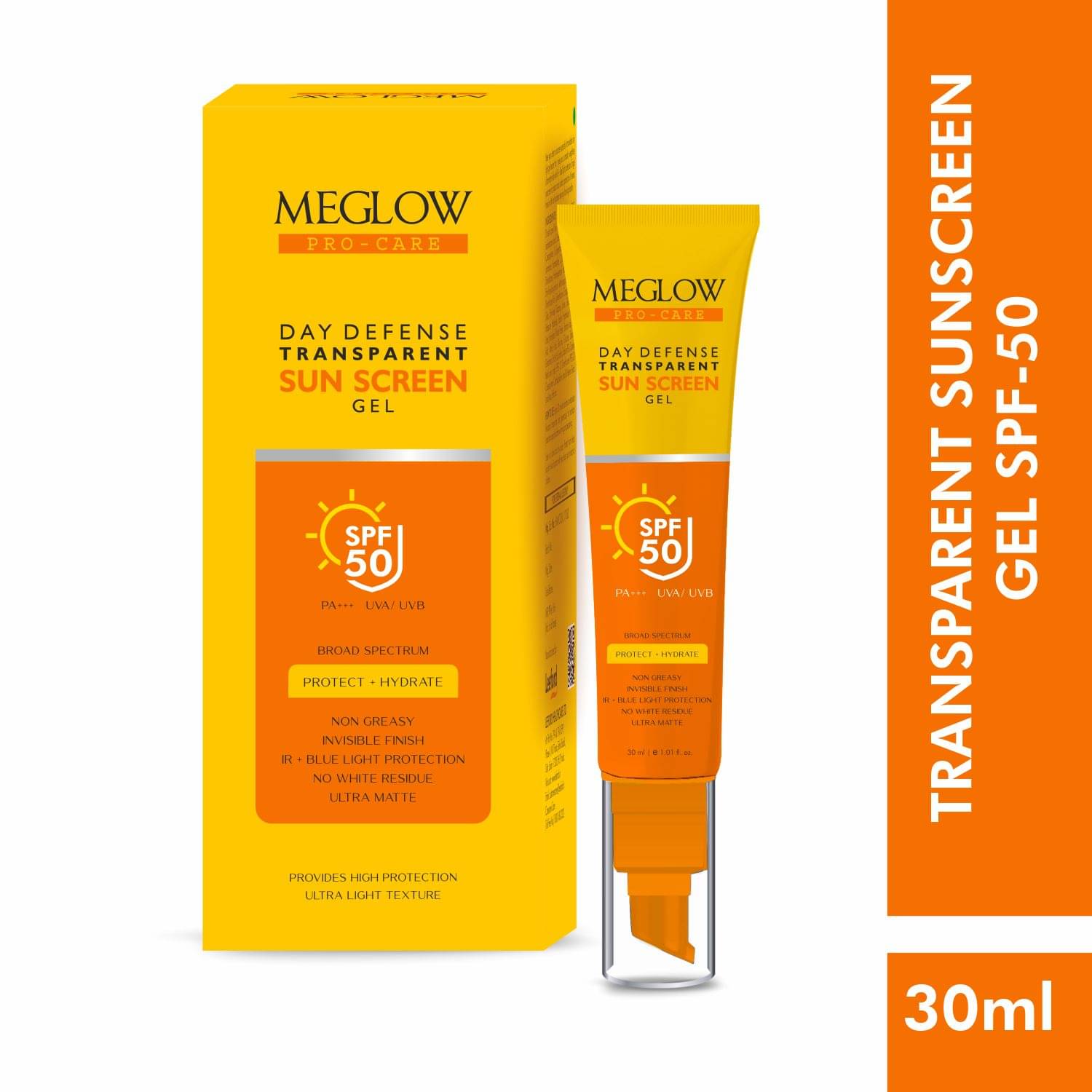     			Meglow Pro-Care Ultra Matte Sunscreen Gel Spf 50 PA+++ Uva/Uvb with No Whitecast 30ml