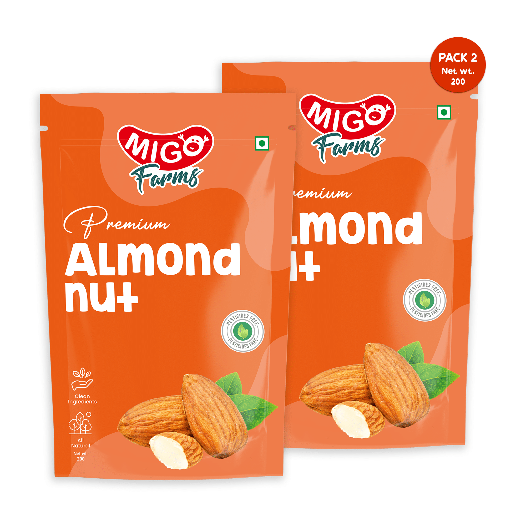    			Migo Farms 100% Natural Premium High Fiber Gluten Free Dried Badam Almonds (2 x 200 g)