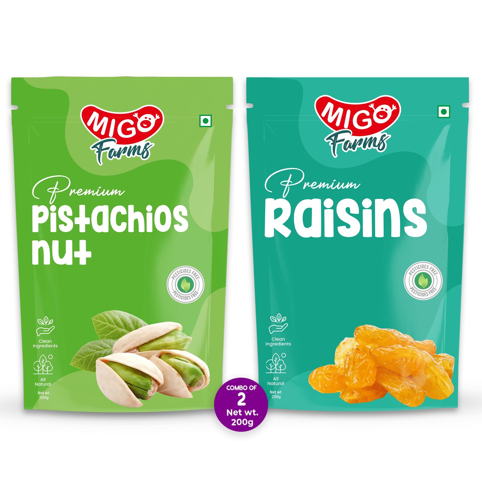 Migo Farms Healthy Premium Dry Fruits & Nuts Combo of Roasted Pistachios,Seedless Raisins(2 x 200 g) Migo Farms Healthy Premium Dry Fruits & Nuts Combo of Roasted Pistachios,Seedless Raisins(2 x 200 g)