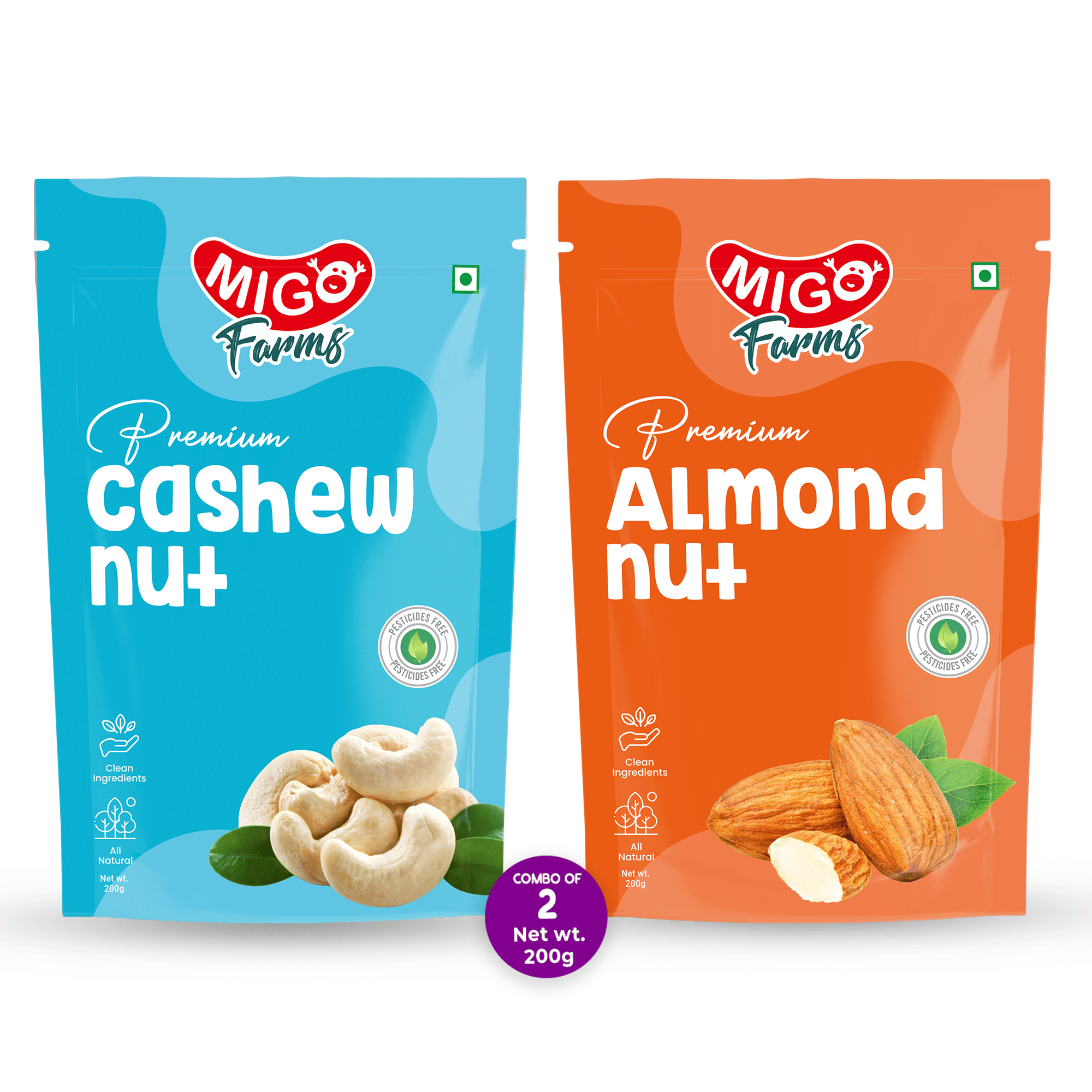 Migo Farms Pack of 2 Premium Healthy Dry Fruits & Nuts Cashews, Almonds (2 x 200 g) Migo Farms Pack of 2 Premium Healthy Dry Fruits & Nuts Cashews, Almonds (2 x 200 g)