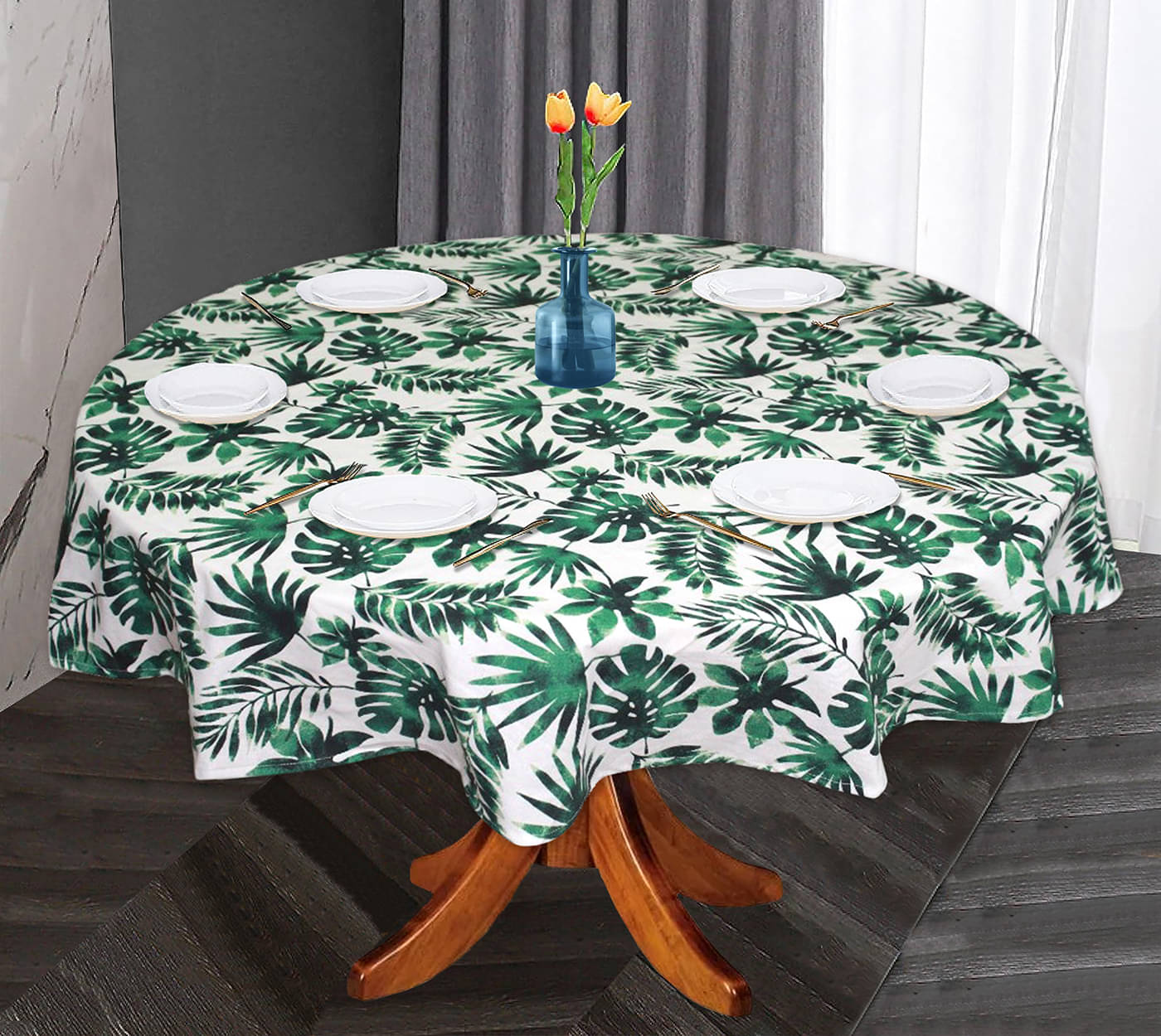     			Oasis Hometex Printed Cotton 6 Seater Round Table Cover ( 152 x 152 ) cm Pack of 1 Green
