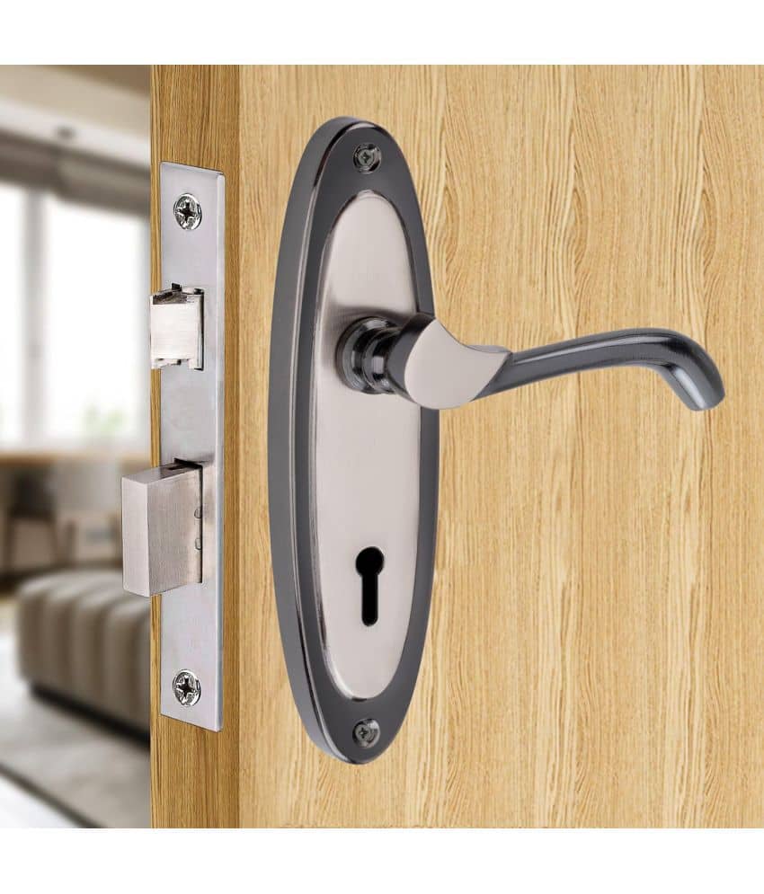 Onmax 7 inches Mortise Door Handle Lock Black Silver Finish with 65 mm Double Turn Door Lock 6 Lever with 3 Keys, Mortise Lock, Door Lock, Main gate, Home, Office Lock (HML6+S709MSB)