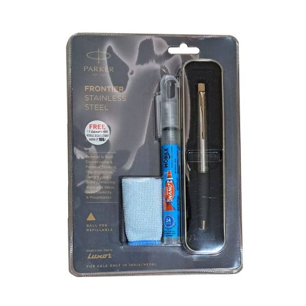     			Parker Frontier Stainless Steel Gt Ball Pen With Nano Mobile Disinfectant, Micro Cloth