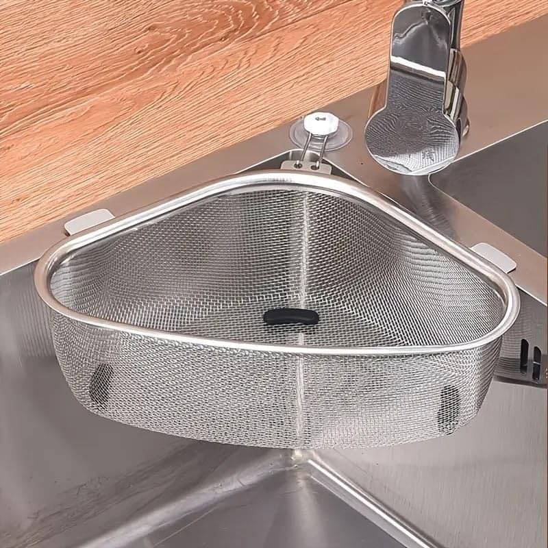     			RAMDEV ENTERPRISE Stainless Steel Triangle Kitchen Sink Strainer Basket for Sink Food Strainer, Corner Sink Strainer Basket Stainless Steel Food Catcher Strainer for Kitchen Waste, Vegetable, Fruits (Silver).