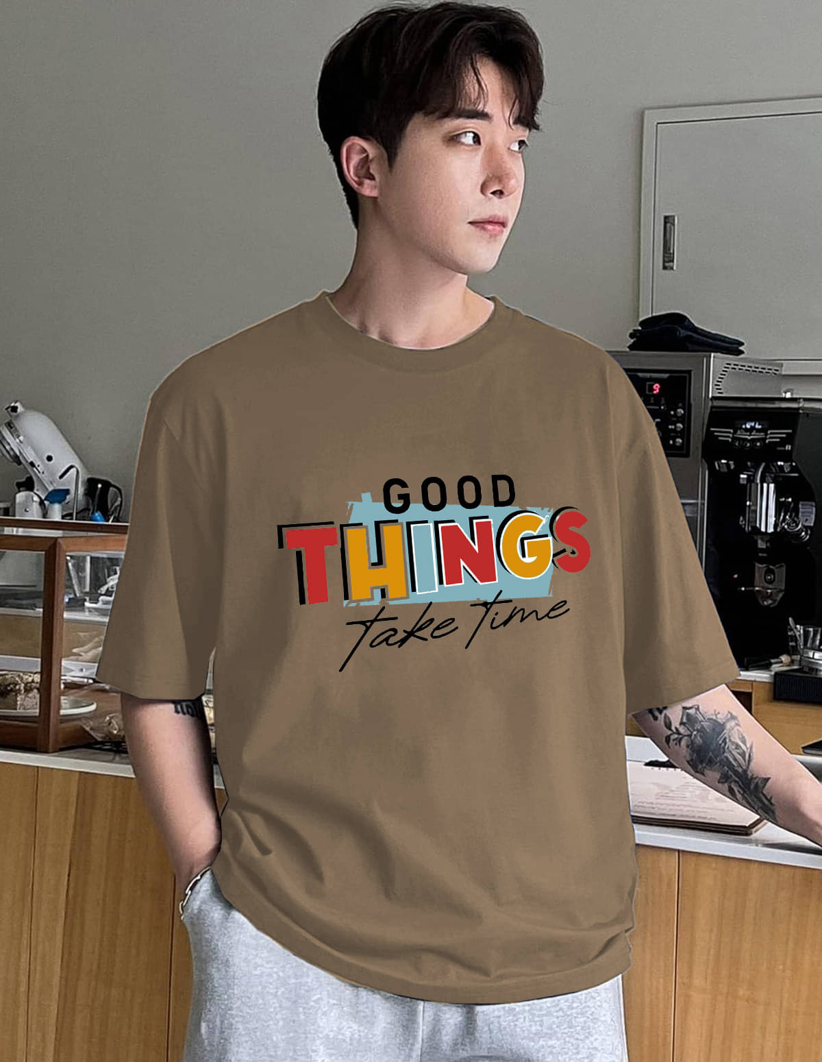     			VIOUR Pack of 1 Cotton Blend Regular Fit Men's T-Shirt ( Beige )