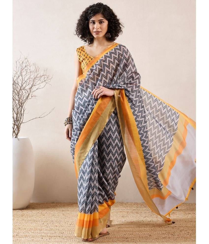 Vaamsi Linen Printed Saree With Unstitched Blouse Piece ( Grey ) Vaamsi Linen Printed Saree With Unstitched Blouse Piece ( Grey )