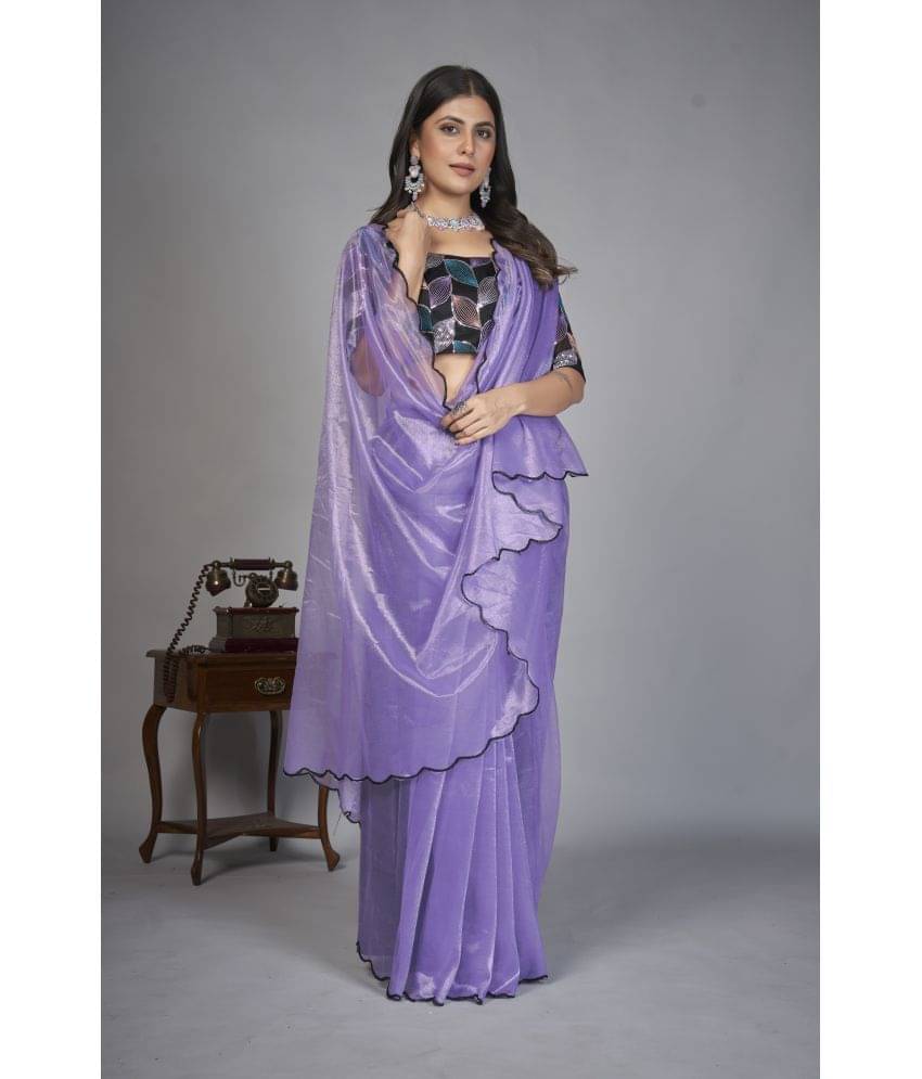     			A TO Z CART Organza Solid Saree With Unstitched Blouse Piece ( Lavender )