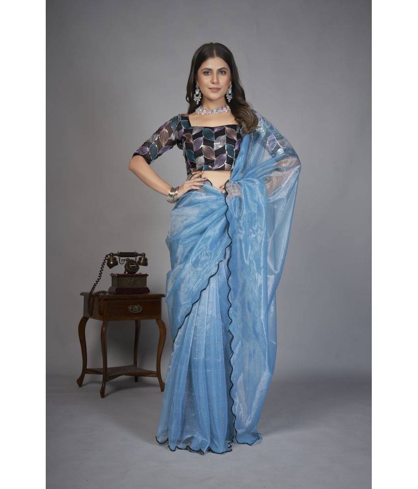 A TO Z CART Organza Solid Saree With Unstitched Blouse Piece ( SkyBlue ) A TO Z CART Organza Solid Saree With Unstitched Blouse Piece ( SkyBlue )