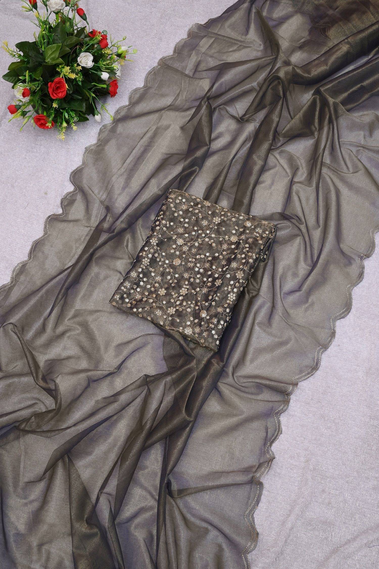 A TO Z CART Organza Solid Saree With Unstitched Blouse Piece ( Grey ) A TO Z CART Organza Solid Saree With Unstitched Blouse Piece ( Grey )