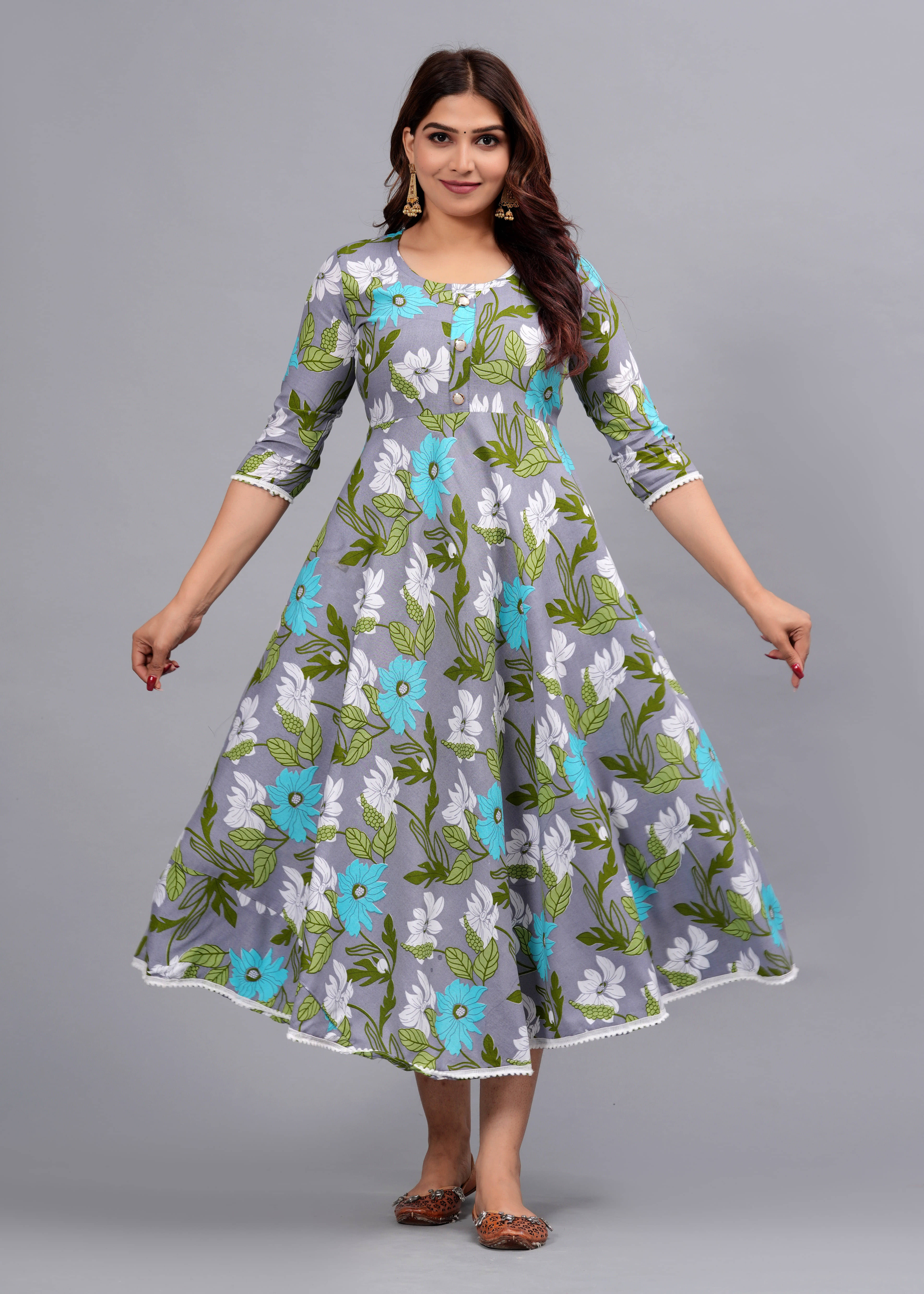     			ANNEIV Rayon Printed Anarkali Women's Kurti - Grey ( Pack of 1 )