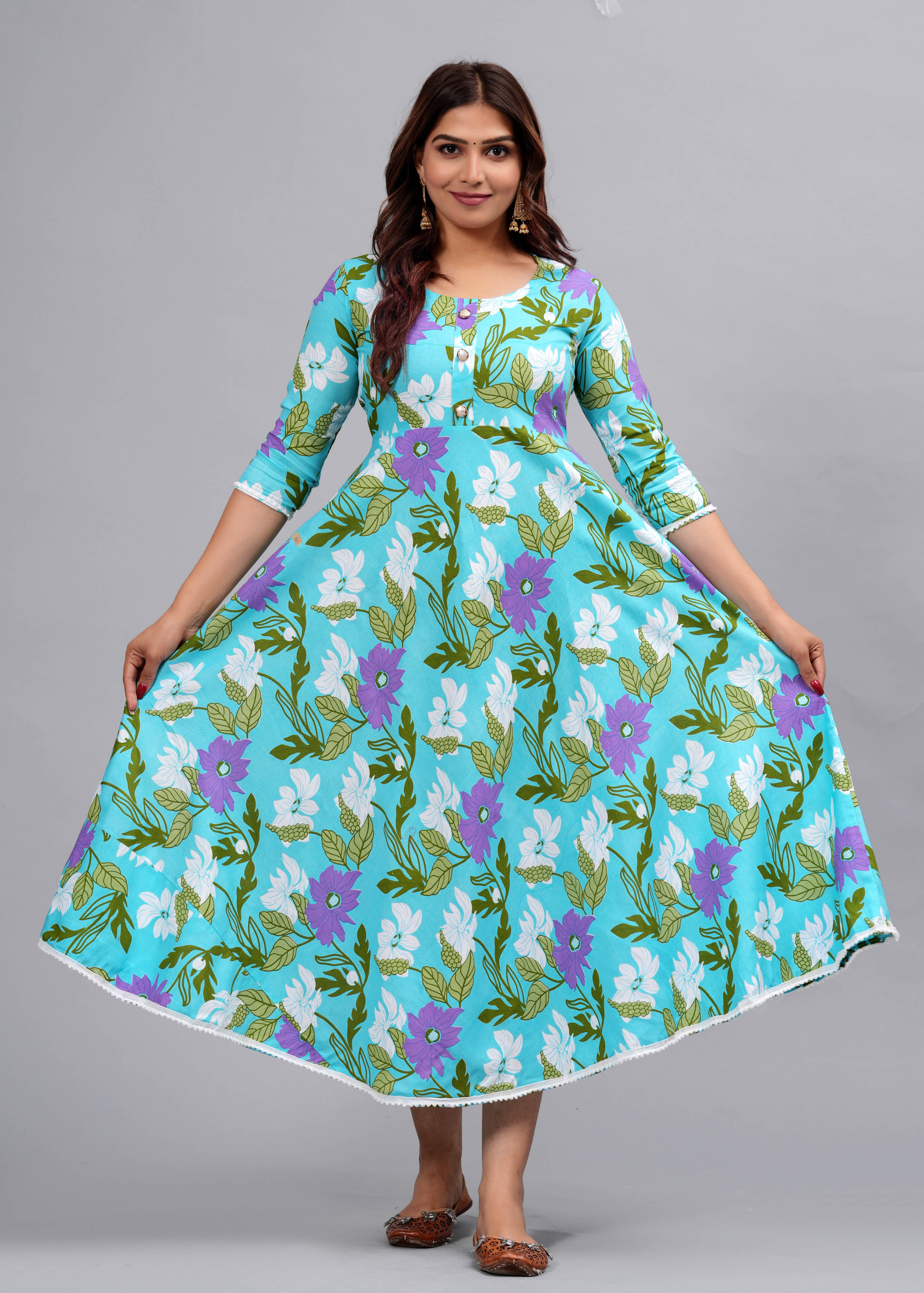 ANNEIV Rayon Printed Anarkali Women's Kurti - Light Blue ( Pack of 1 ) - Kurtis, Tunics | Buy online on ZillyBuy