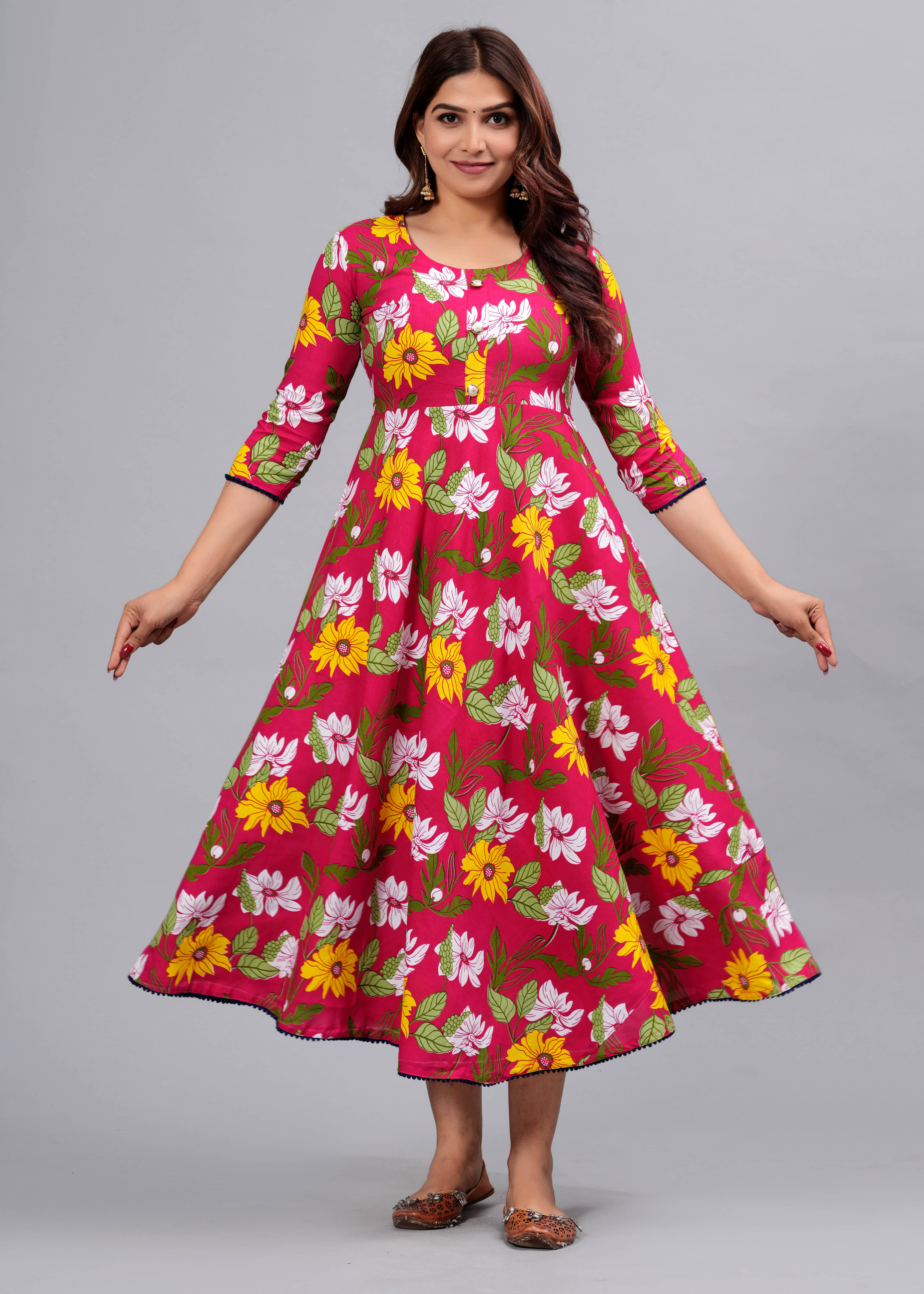 ANNEIV Rayon Printed Anarkali Women's Kurti - Pink ( Pack of 1 ) - Kurtis, Tunics | Buy online on ZillyBuy
