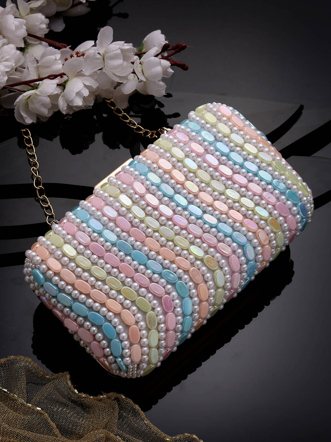    			Anekaant Multicolor Silk Box Clutch