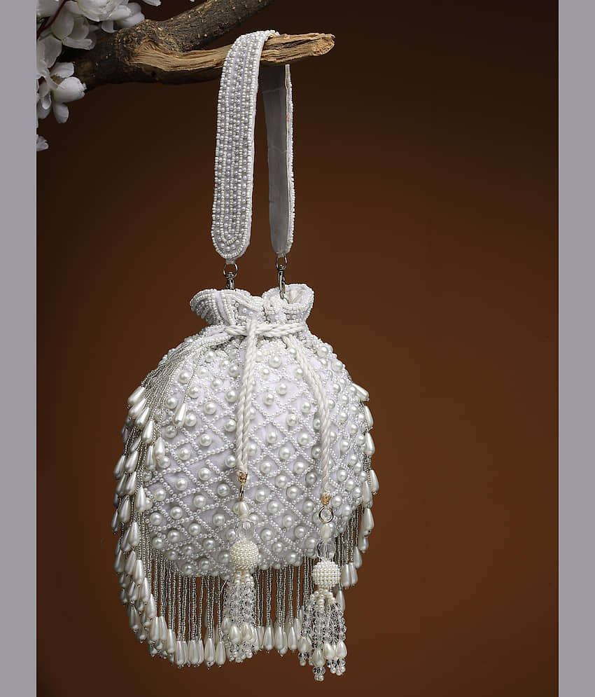 Anekaant White Velvet Potli - Handbags | Buy online on ZillyBuy