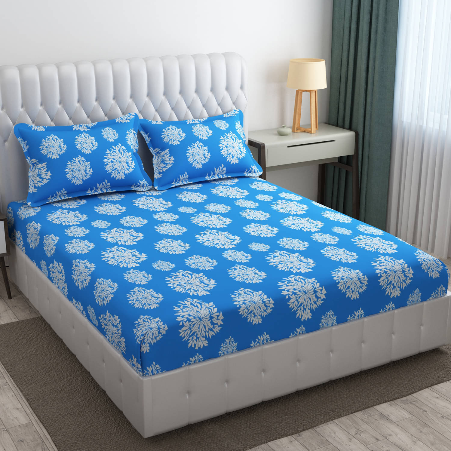     			Apala Microfiber 1 Double King Bedsheet with 2 Pillow Covers ( Blue )