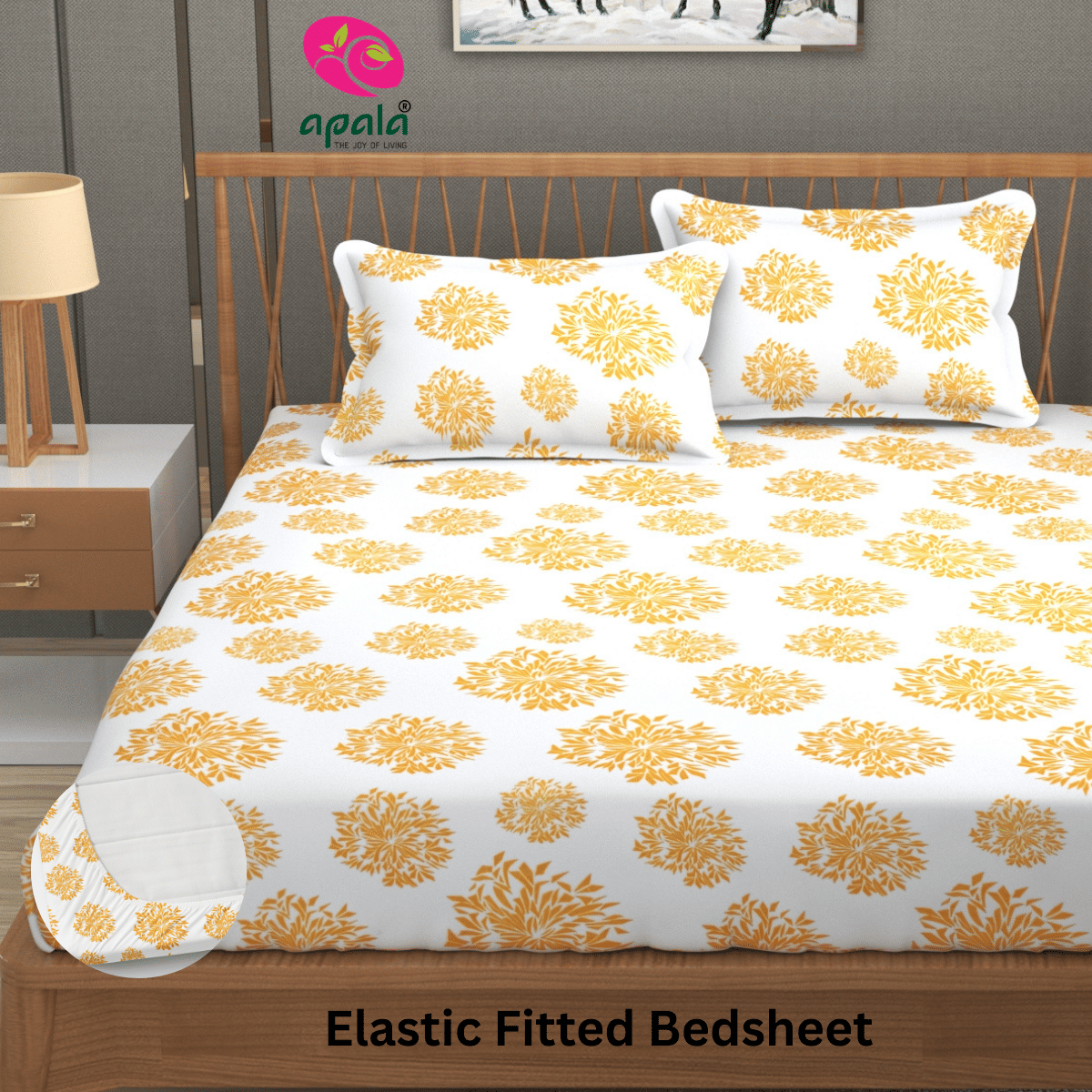 Apala Microfibre Abstract Fitted Fitted bedsheet with 2 Pillow Covers ( King Size ) - White