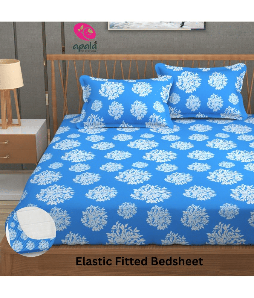     			Apala Microfibre Ethnic Fitted Fitted bedsheet with 2 Pillow Covers ( King Size ) - Blue