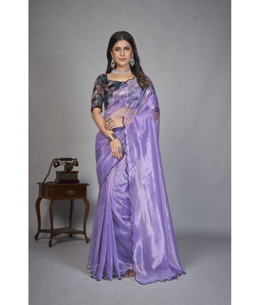 Apnisha Organza Solid Saree With Unstitched Blouse Piece ( Lavender ) Apnisha Organza Solid Saree With Unstitched Blouse Piece ( Lavender )