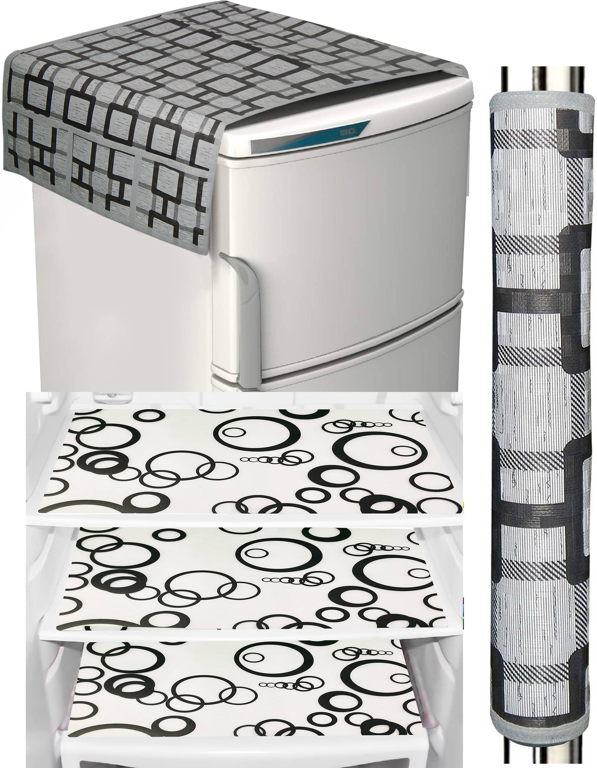     			Crosmo Polyester Abstract Fridge Mat & Cover ( 99 53 ) Pack of 5 - Black