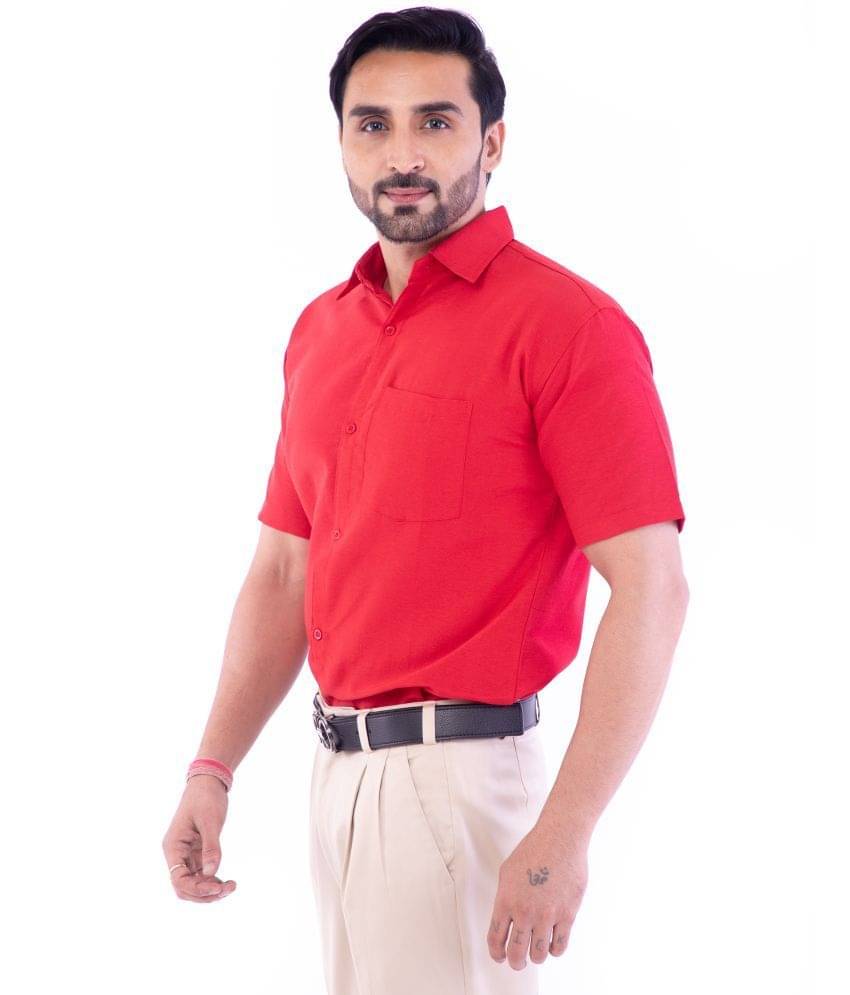 DESHBANDHU DBK Cotton Blend Regular Fit Half Sleeves Men's Formal Shirt - Red ( Pack of 1 ) DESHBANDHU DBK Cotton Blend Regular Fit Half Sleeves Men's Formal Shirt - Red ( Pack of 1 )