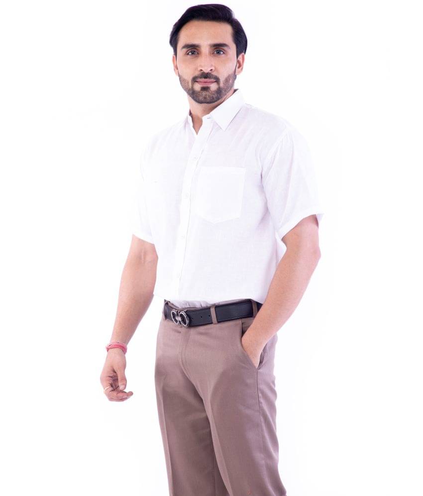 DESHBANDHU DBK Cotton Blend Regular Fit Half Sleeves Men's Formal Shirt - White ( Pack of 1 ) DESHBANDHU DBK Cotton Blend Regular Fit Half Sleeves Men's Formal Shirt - White ( Pack of 1 )