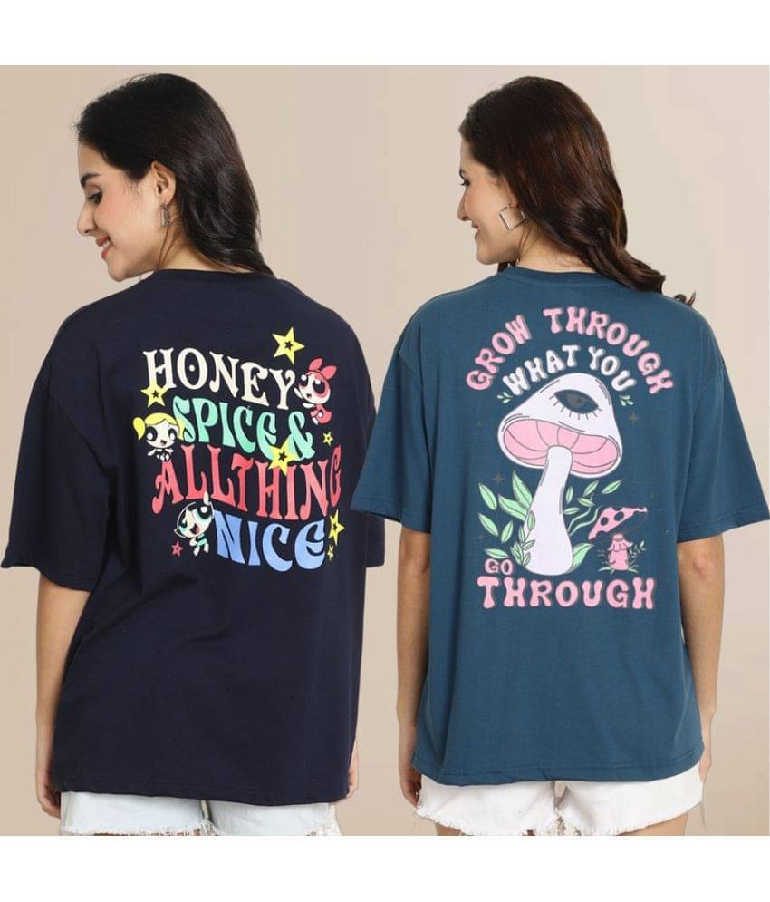 Fabflee Women Cotton Printed Oversized Fit Round Neck T-Shirt ( Multi Color ) Fabflee Women Cotton Printed Oversized Fit Round Neck T-Shirt ( Multi Color )