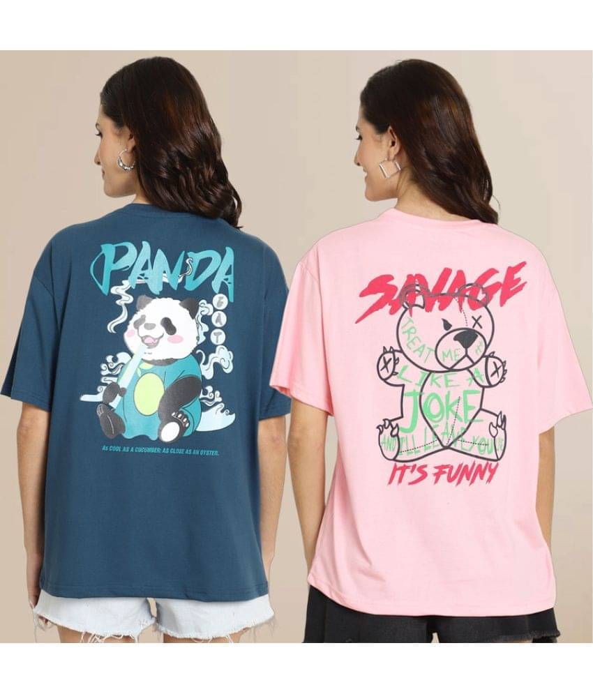 Fabflee Women Cotton Printed Oversized Fit Round Neck T-Shirt ( Multi Color ) Fabflee Women Cotton Printed Oversized Fit Round Neck T-Shirt ( Multi Color )