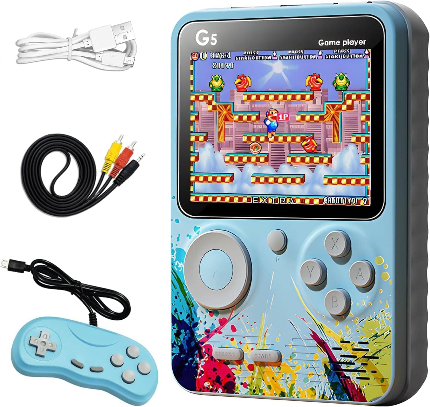     			G5 Video Game for Kids, 500 in 1 Retro Game Box with 2 Player Gamepad, Handheld Classical Game Box Can Play On TV, 500 Games Like Contra, Tank, Bomber Man Etc. (MultiColour)
