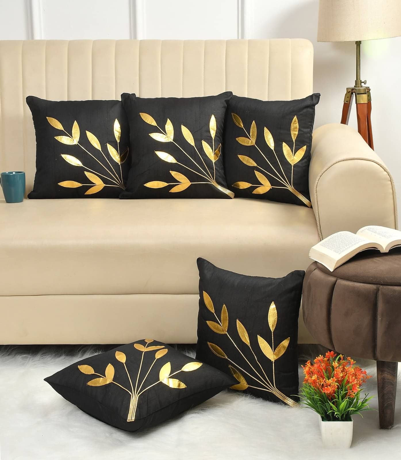 GoCose Home Set of 5 Cotton Nature Square Cushion Cover (40X40)cm - Black GoCose Home Set of 5 Cotton Nature Square Cushion Cover (40X40)cm - Black