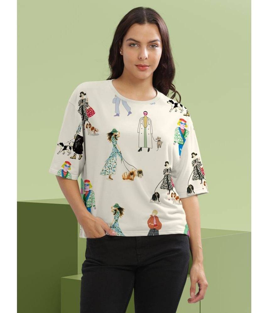     			HELLCAT Women Cotton Blend Printed Oversized Fit Round Neck T-Shirt ( Cream )