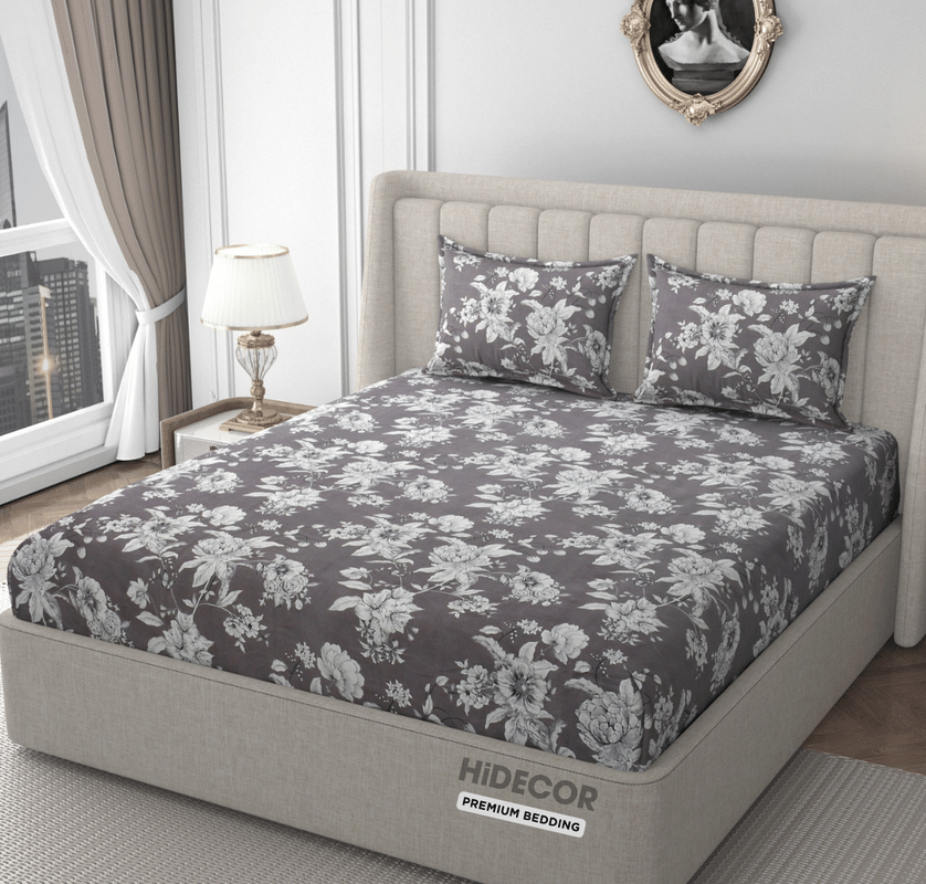     			HIDECOR Microfiber 1 Double Bedsheet with 2 Pillow Covers ( Gray )