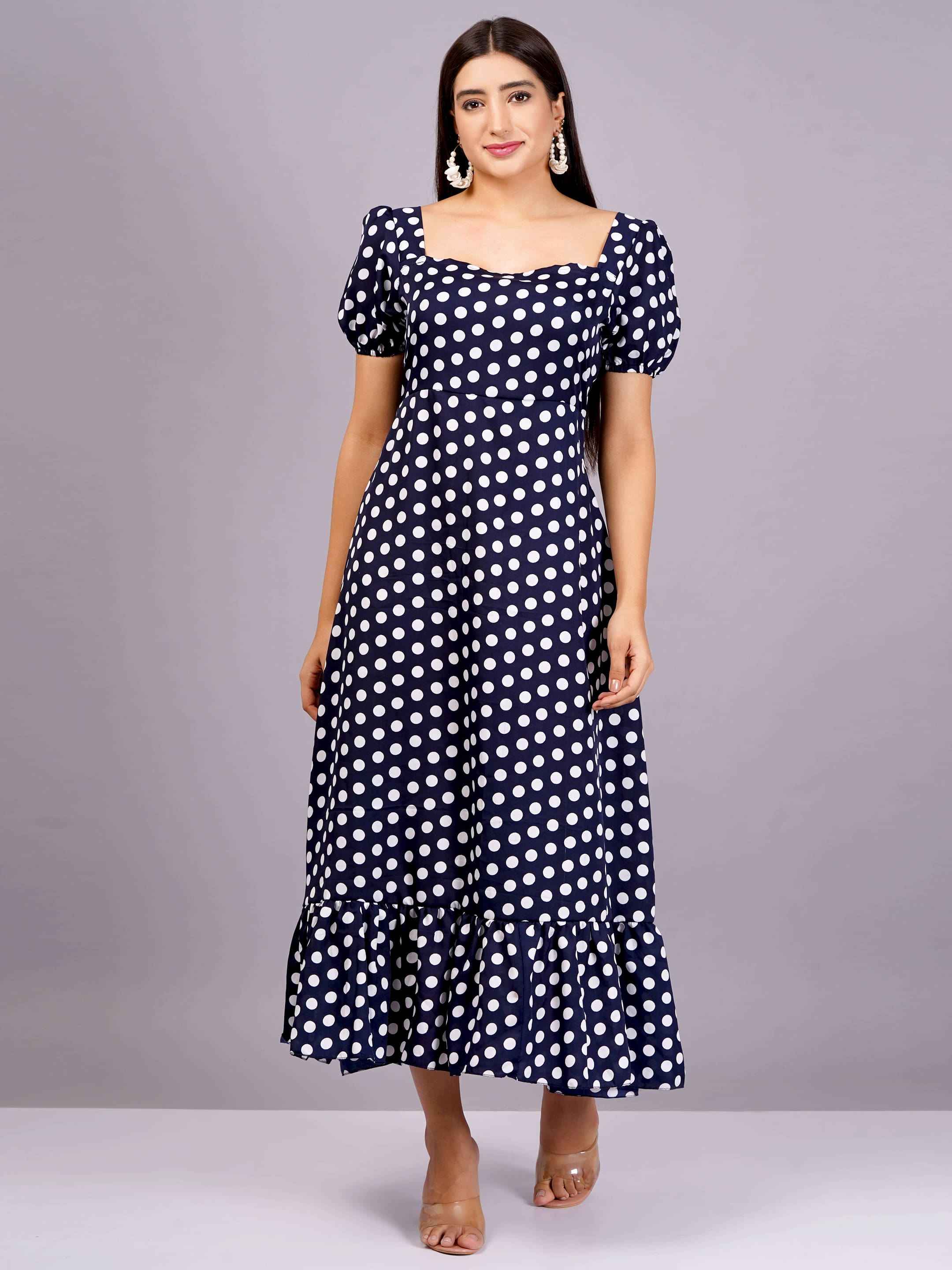     			HIGHLIGHT FASHION EXPORT Women Crepe Printed Fit & Flare Dress ( Blue )