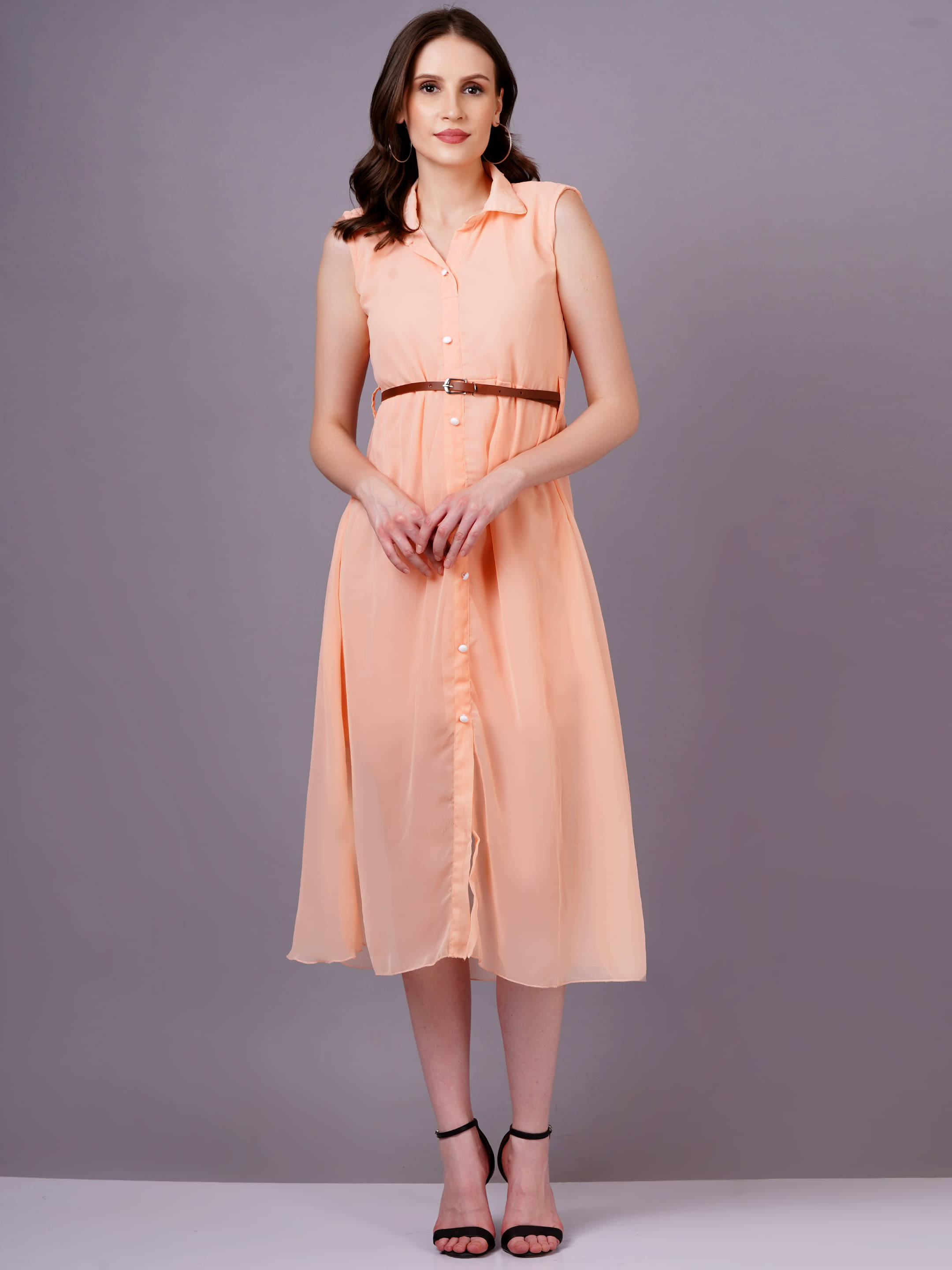HIGHLIGHT FASHION EXPORT Women Georgette Solid Shift Dress ( Pink ) HIGHLIGHT FASHION EXPORT Women Georgette Solid Shift Dress ( Pink )