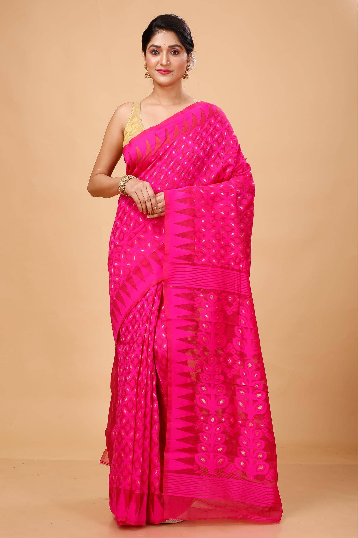     			Happy Creation Cotton Woven Saree With Unstitched Blouse Piece ( Pink )