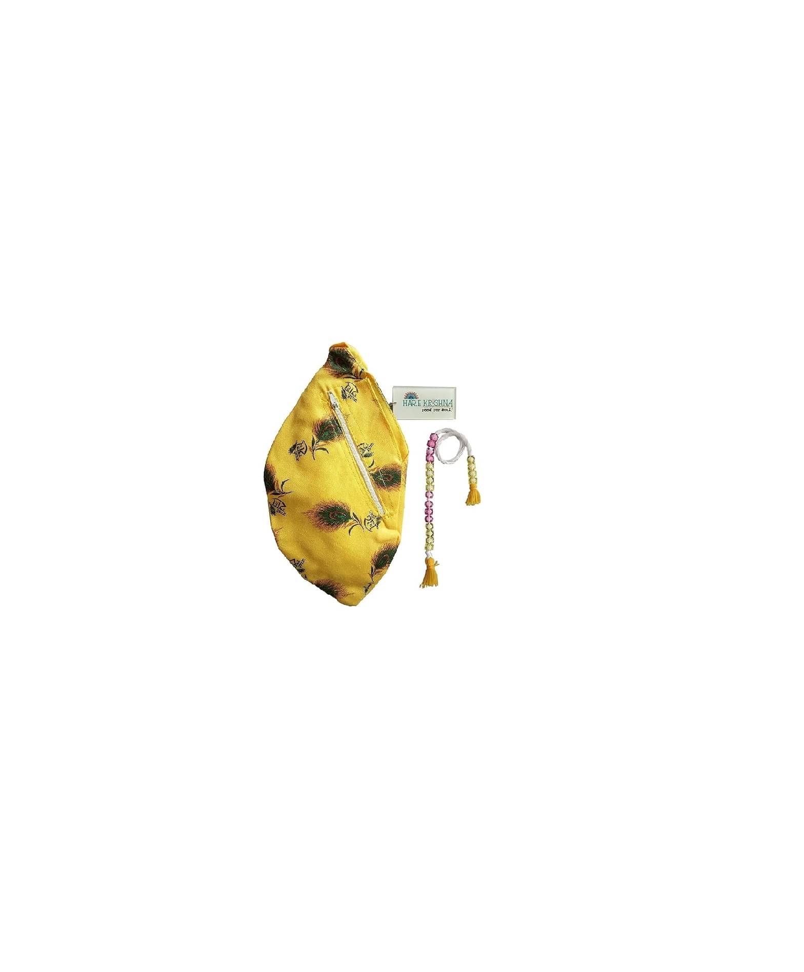     			Hare Krishna Food For Soul Radhe Name Printed Yellow Jholi|Bead Bag With Sakshi Japa Mala Bag/Gaumukhi 1 ( Pack of 1 )
