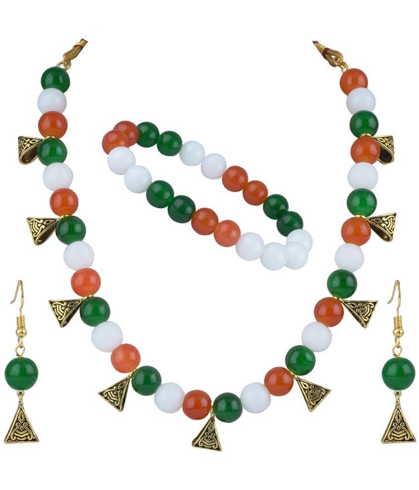     			JFL - Jewellery For Less Multi Color Brass Necklace Set ( Pack of 1 )