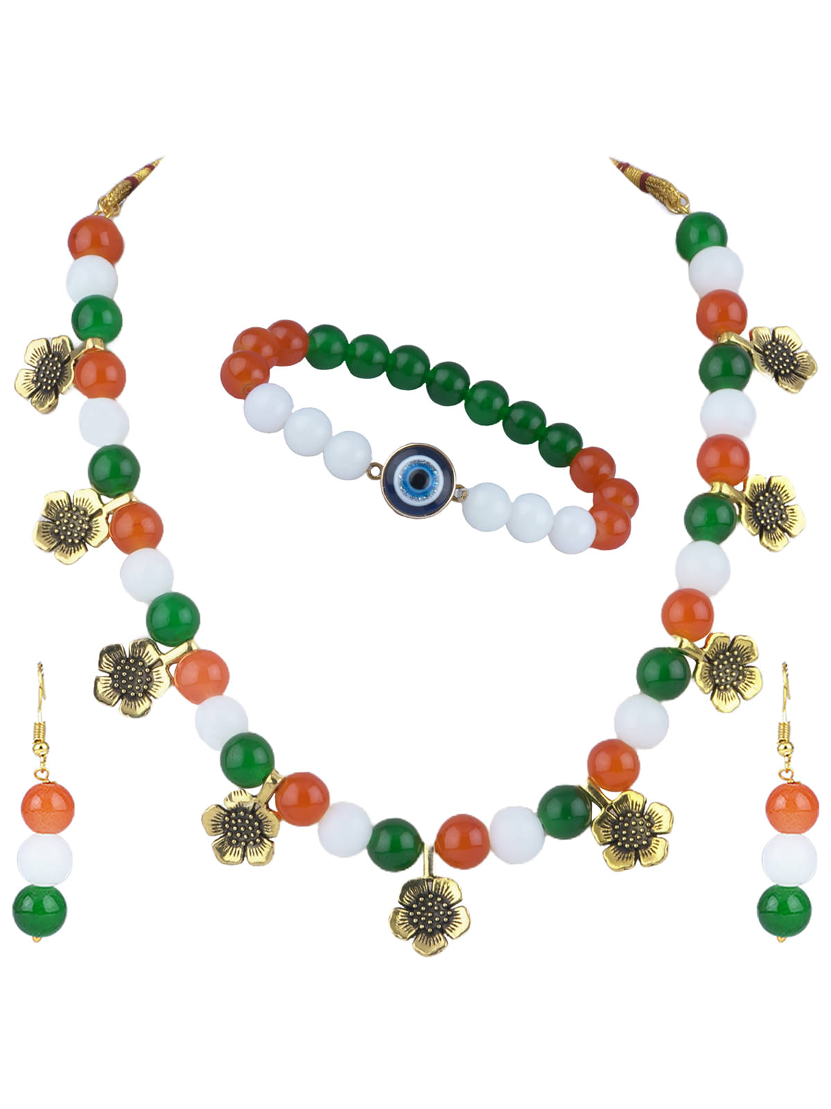     			JFL - Jewellery For Less Multi Color Brass Necklace Set ( Pack of 1 )