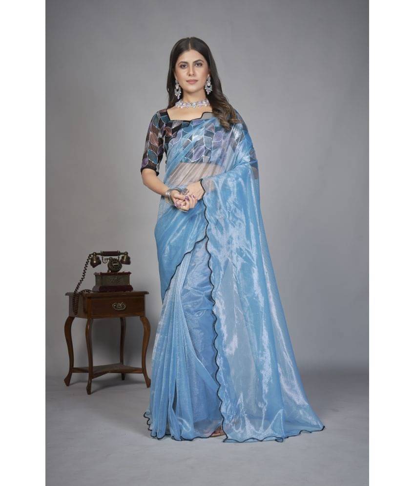     			JULEE Organza Solid Saree With Unstitched Blouse Piece ( SkyBlue )