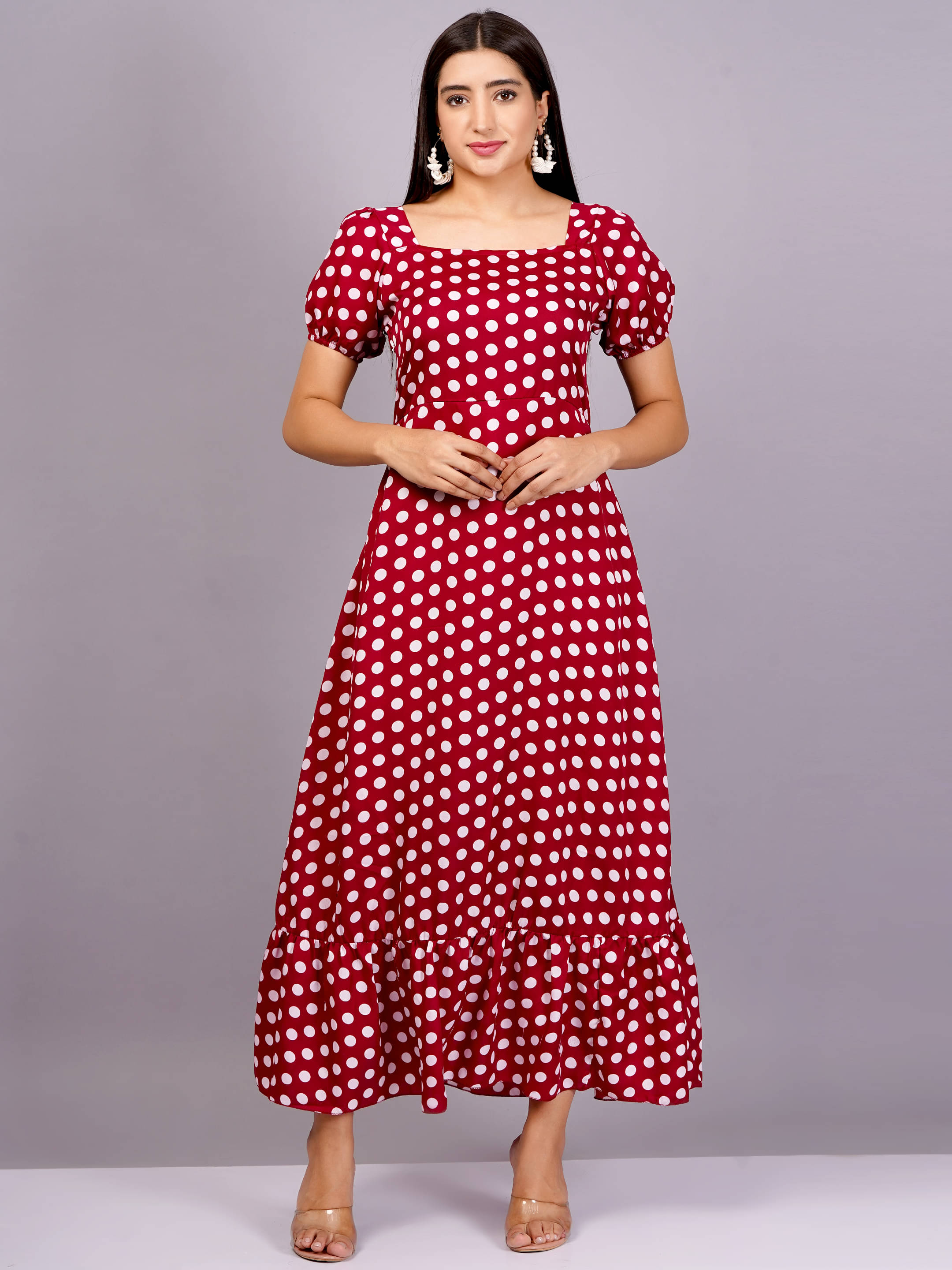     			Jyoti Women Crepe Printed Fit & Flare Dress ( Red )