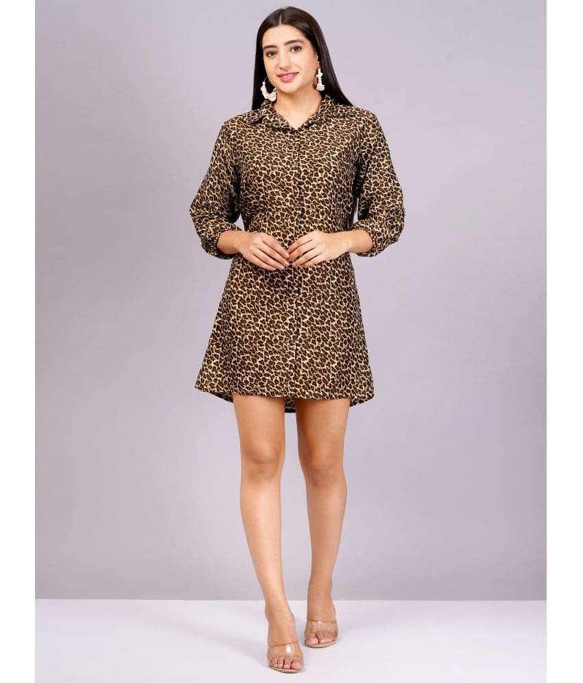 Jyoti Women Crepe Printed Shirt Dress ( Brown )     			Jyoti Women Crepe Printed Shirt Dress ( Brown )
