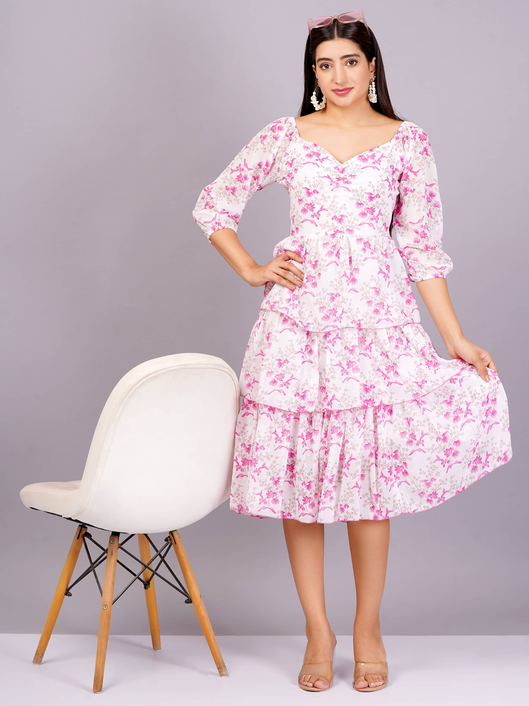 Jyoti Women Georgette Printed Fit & Flare Dress ( Pink ) Jyoti Women Georgette Printed Fit & Flare Dress ( Pink )