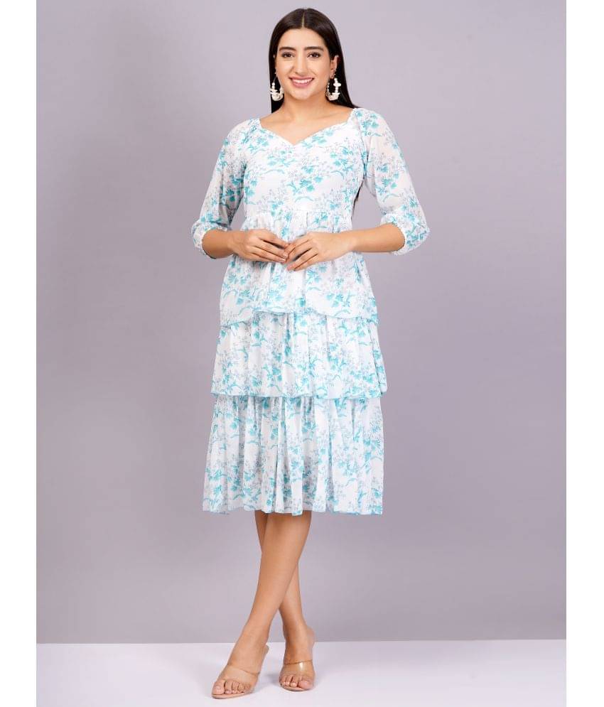 Jyoti Women Georgette Printed Fit & Flare Dress ( Light Blue ) Jyoti Women Georgette Printed Fit & Flare Dress ( Light Blue )