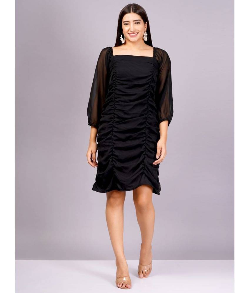     			Jyoti Women Georgette Solid Bodycon Dress ( Black )