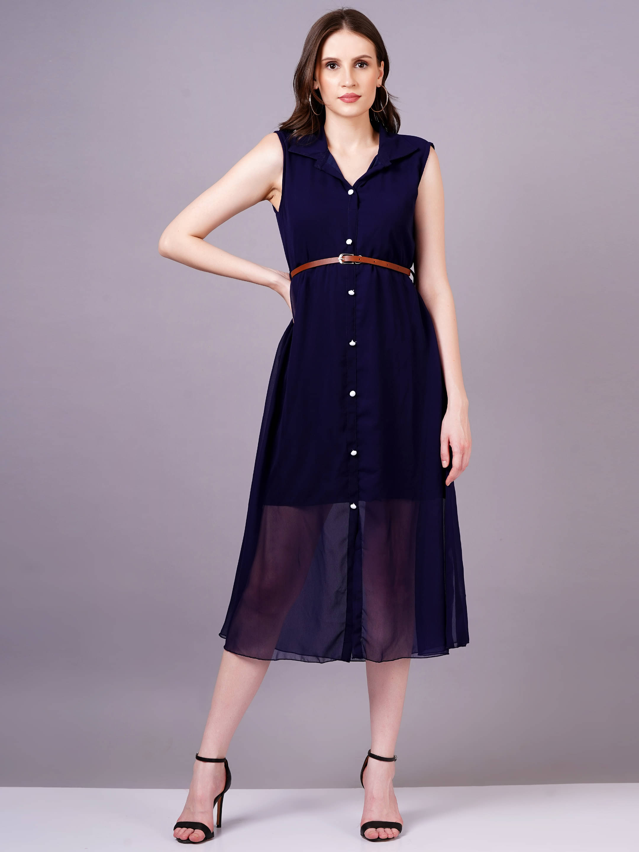 Jyoti Women Georgette Solid Shirt Dress ( Blue )     			Jyoti Women Georgette Solid Shirt Dress ( Blue )